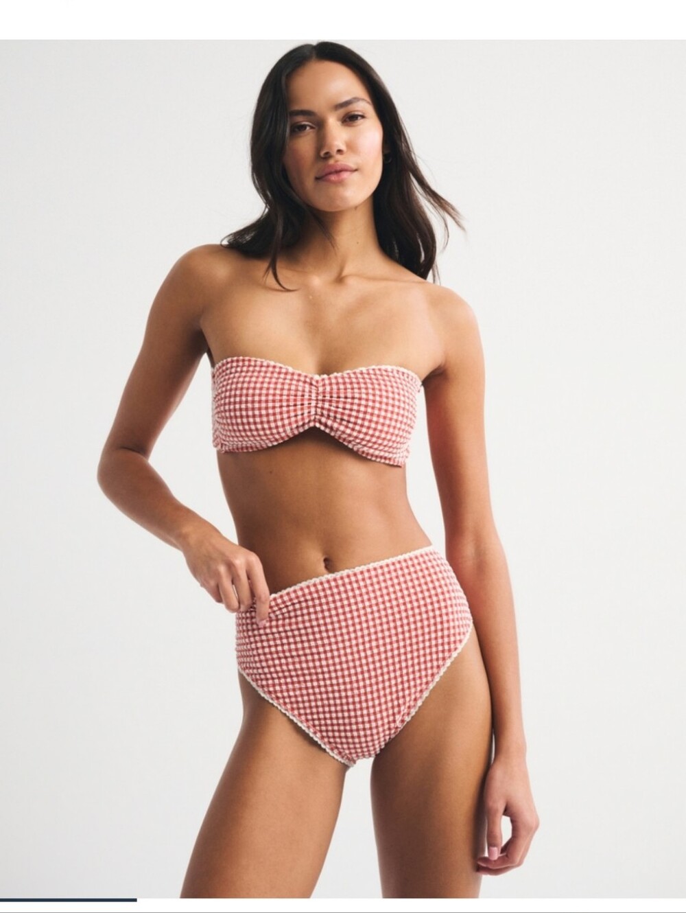 Abercrombie & Fitch Red Gingham High Waisted Bikini Bottom